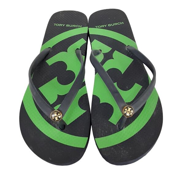Tory Burch Emory Logo Flip Flops Womens 9 Toe Post Thong Sandals Resort Beach - Picture 1 of 7